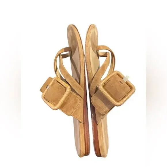 Veronica Beard Salva Raffia Buckle Suede Flat Sandals Sz 8 - Picture 5 of 5